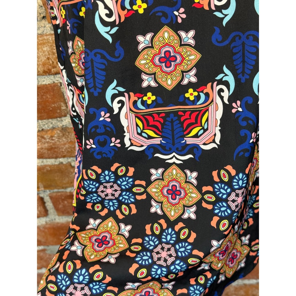 Yumi Kim Womens XS Black Multi Color Paisley Floral Dress Back Zip Short Slv - Picture 3 of 4